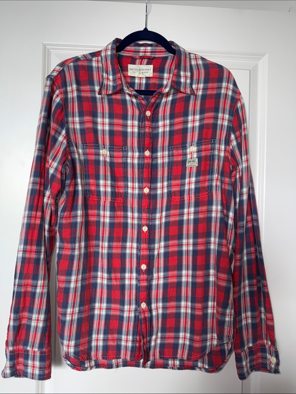 Vintage Denim & Supply Ralph Lauren Red and Navy Plaid Button-Down Shirt